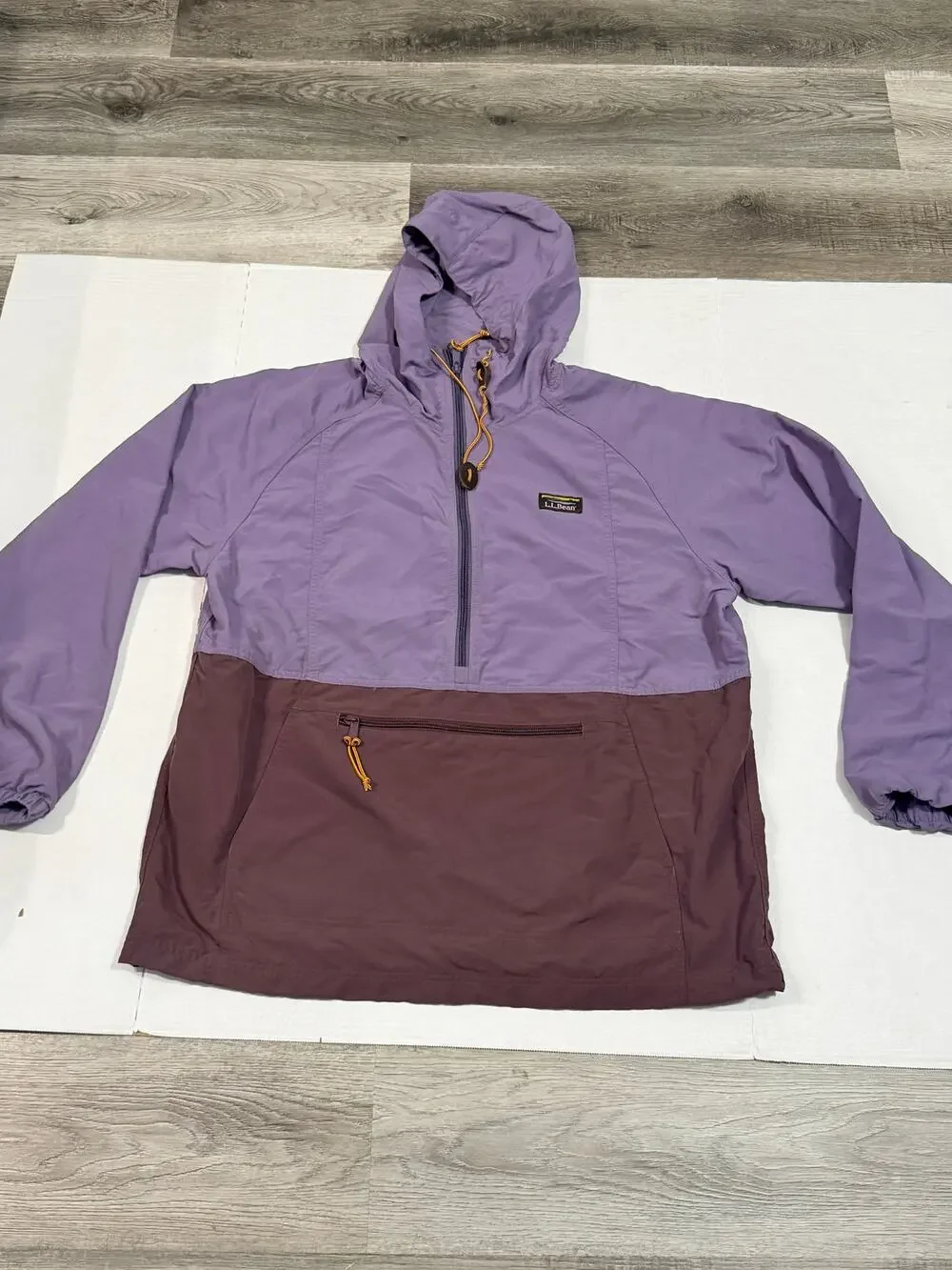 L.L.Bean Hooded Anorak Windbreaker Jacket Men's L Purple Brown Half Zip Nylon